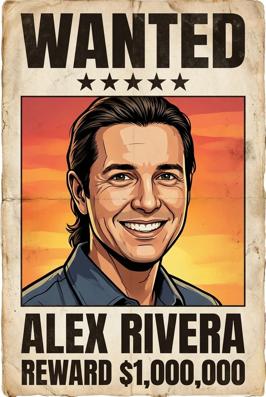 Wanted poster made from a selfie